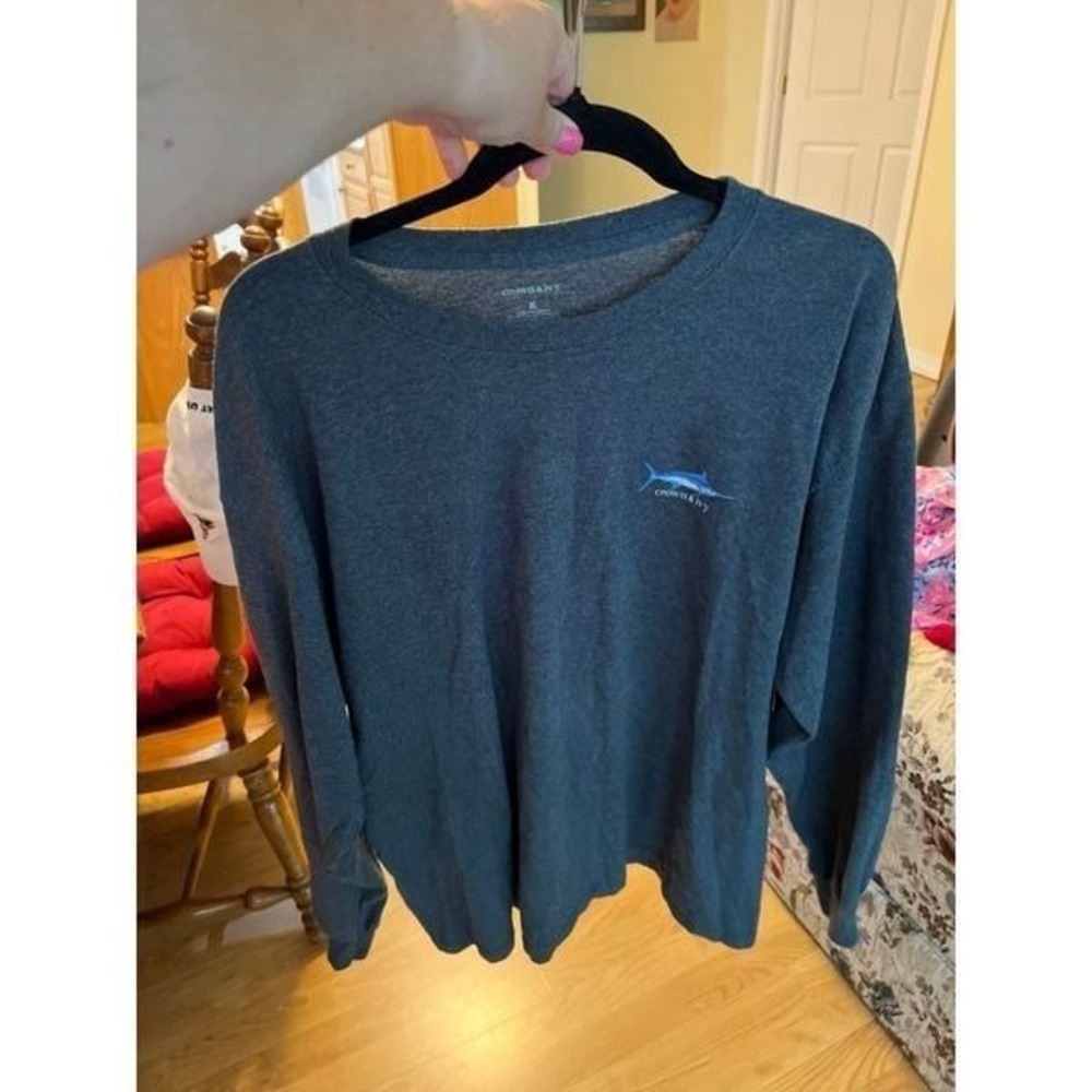 Crown &‎ Ivy Mens Fish Graphic Long Sleeve Gray Shirt large